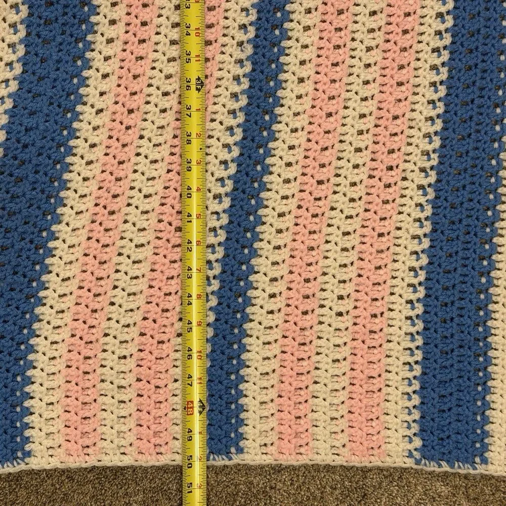 Crocheted Baby Blanket 50x80 Inches Blue Pink and White Handmade Soft Thick Nice